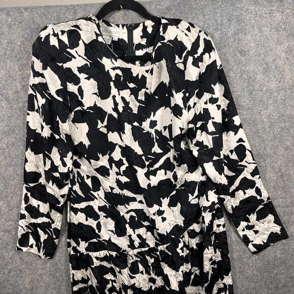 Vintage Silk Studio Dress 12 Black White 100% Silk Long Dress - Picture 2 of 10